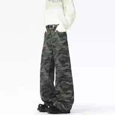 大卫贝肯 美式高街复古迷彩设计百搭阔腿宽松直筒休闲裤 男女同款