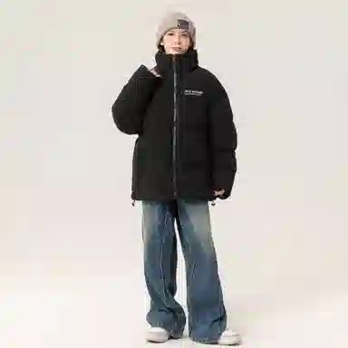 大卫贝肯 美式高街复古经典潮流字母印花纯色休闲面包服加厚保暖立领外套棉服 男女同款