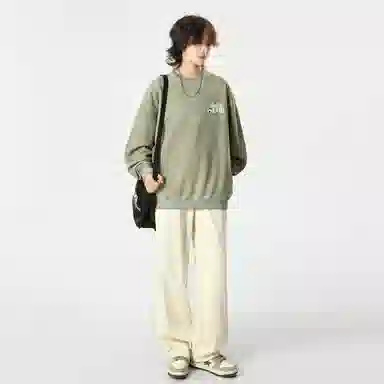 大卫贝肯 美式复古休闲宽松向日葵字母印花宽松百搭纯棉圆领脏脏卫衣 男女同款