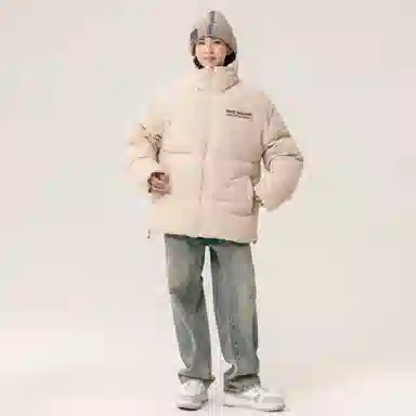 大卫贝肯 美式高街复古经典潮流字母印花纯色休闲面包服加厚保暖立领外套棉服 男女同款