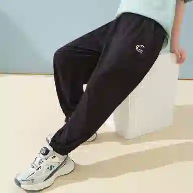 唐狮童装 简约字母松紧腰透气百搭束脚休闲裤 儿童款 黑色