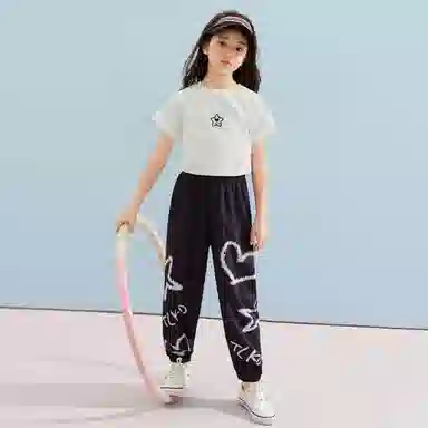 儿童款 唐狮童装 圆领纯色松紧短袖休闲运动套装