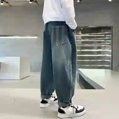 唐狮童装 宽松加绒长裤牛仔裤 儿童款 藏青色