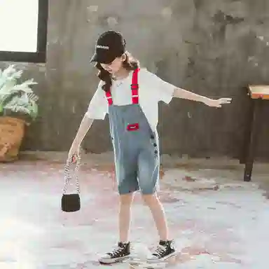 唐狮童装 圆领短袖上衣背带短裤休闲运动套装 儿童款