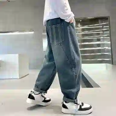 唐狮童装 宽松加绒长裤牛仔裤 儿童款 藏青色