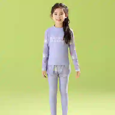 唐狮童装 简约字母圆领长袖上衣松紧腰长裤儿童泳装 儿童款 紫色
