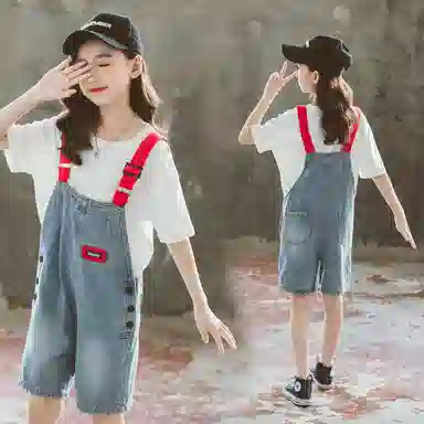 唐狮童装 圆领短袖上衣背带短裤休闲运动套装 儿童款