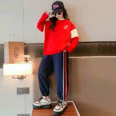 唐狮童装 落肩宽松圆领套头上衣束脚裤休闲运动套装 儿童款