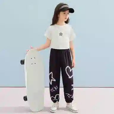 儿童款 唐狮童装 圆领纯色松紧短袖休闲运动套装
