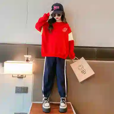 唐狮童装 落肩宽松圆领套头上衣束脚裤休闲运动套装 儿童款