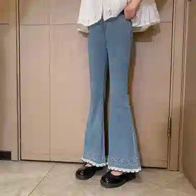 唐狮童装 松紧腰洋气简约舒适纯色牛仔裤 青少年 浅牛仔蓝