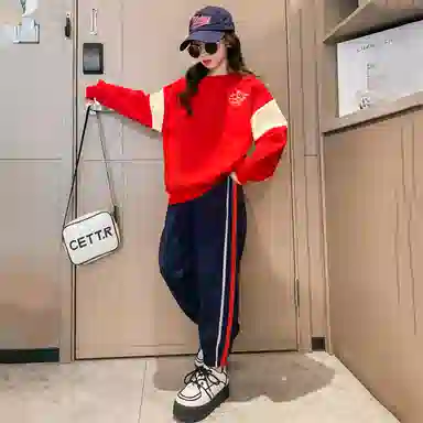 唐狮童装 落肩宽松圆领套头上衣束脚裤休闲运动套装 儿童款
