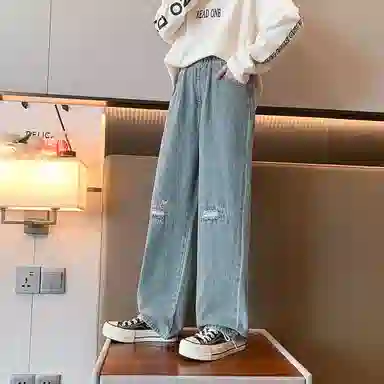 唐狮童装 字母刺绣中腰宽松牛仔裤 儿童款