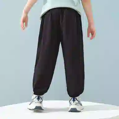 唐狮童装 简约字母松紧腰透气百搭束脚休闲裤 儿童款 黑色