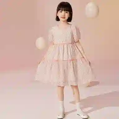 唐狮童装 简约圆领套头休闲短袖儿童连衣裙 儿童款 浅黄色