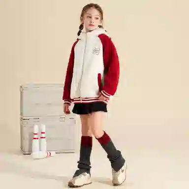 唐狮童装 卡通字母连帽拉链加绒休闲长袖绒感外套 儿童款 红色