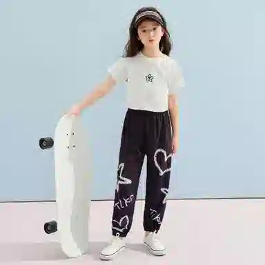 儿童款 唐狮童装 圆领纯色松紧短袖休闲运动套装