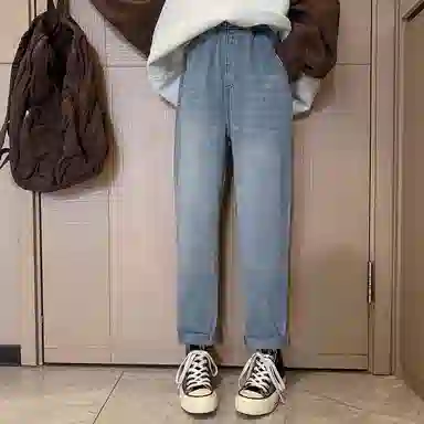 唐狮童装 直筒阔腿裤宽松松紧腰牛仔裤 儿童款 浅牛仔蓝