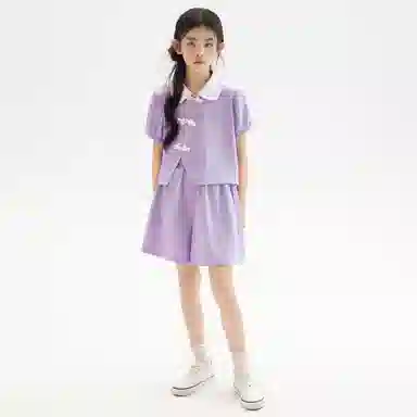 儿童款 唐狮童装 翻领舒适柔软轻盈透气休闲运动套装 浅紫色