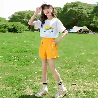 儿童款 唐狮童装 舒适青春短袖短裙休闲运动套装 白色