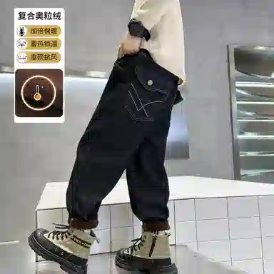 唐狮童装 复古松紧腰直筒宽松休闲牛仔裤 儿童款 黑色