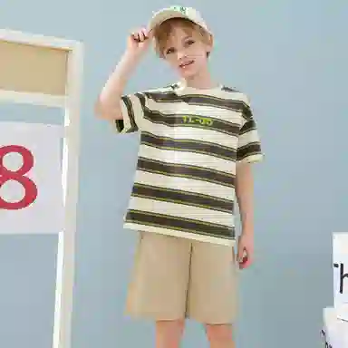 唐狮童装 字母条纹圆领休闲运动套装 儿童款 绿色