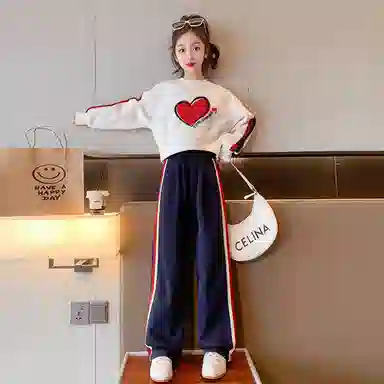 唐狮童装 时尚洋气爱心上衣卫裤休闲运动套装 儿童款