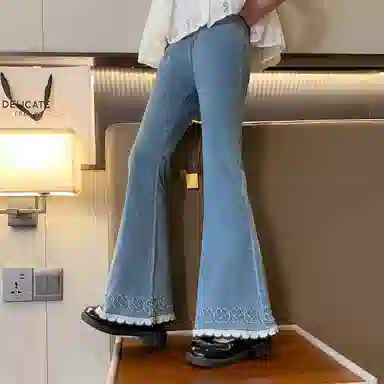 唐狮童装 松紧腰洋气简约舒适纯色牛仔裤 青少年 浅牛仔蓝