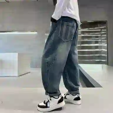唐狮童装 宽松加绒长裤牛仔裤 儿童款 藏青色