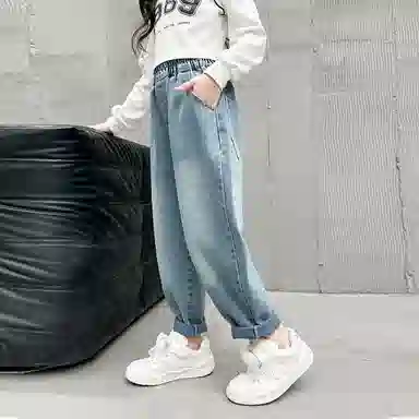 唐狮童装 休闲简约百搭透气亲肤牛仔裤 儿童款 蓝色