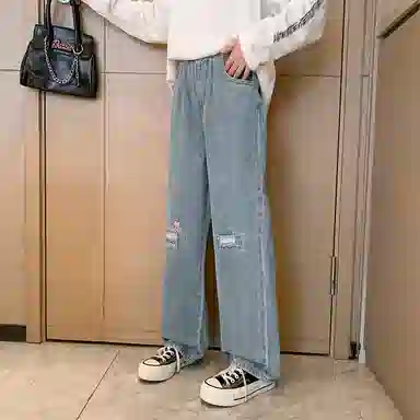 唐狮童装 字母刺绣中腰宽松牛仔裤 儿童款