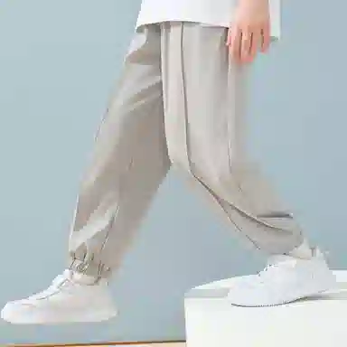 唐狮童装 纯色舒适束脚休闲裤 儿童款 浅灰色
