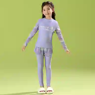 唐狮童装 简约字母圆领长袖上衣松紧腰长裤儿童泳装 儿童款 紫色
