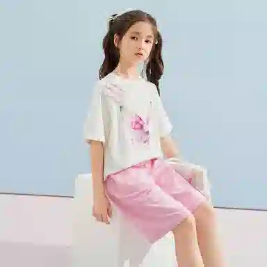 儿童款 唐狮童装 插肩舒适柔软轻盈透气休闲运动套装 白色