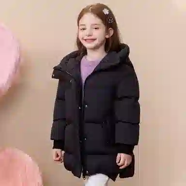 唐狮童装 纯色连帽拉链保暖休闲长袖羽绒服 儿童款 黑色