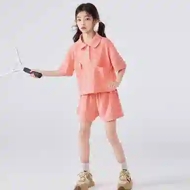 唐狮童装 套头舒适短袖上衣简约百搭柔软裤子休闲运动套装 儿童款 桃色
