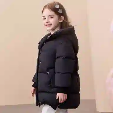 唐狮童装 纯色连帽拉链保暖休闲长袖羽绒服 儿童款 黑色