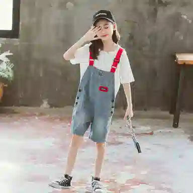 唐狮童装 圆领短袖上衣背带短裤休闲运动套装 儿童款