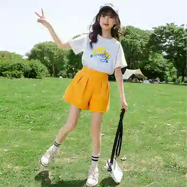 儿童款 唐狮童装 舒适青春短袖短裙休闲运动套装 白色