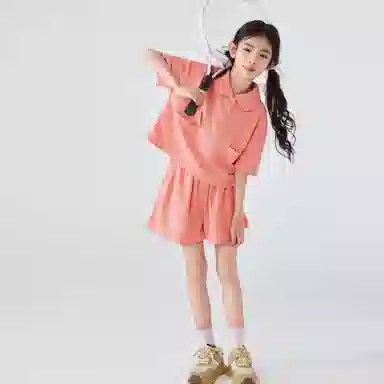 唐狮童装 套头舒适短袖上衣简约百搭柔软裤子休闲运动套装 儿童款 桃色