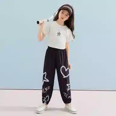 儿童款 唐狮童装 圆领纯色松紧短袖休闲运动套装