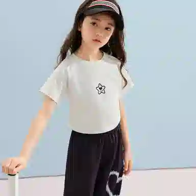 儿童款 唐狮童装 圆领纯色松紧短袖休闲运动套装