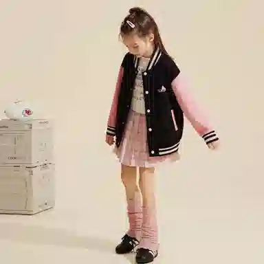 唐狮童装 卡通兔子刺绣单排扣棒球服 儿童款 黑色