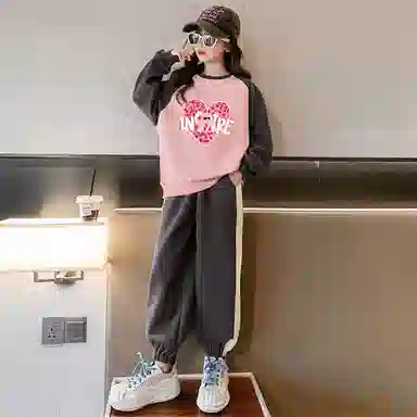 唐狮童装 圆领套头插肩上衣长裤休闲运动套装 儿童款