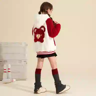 唐狮童装 卡通字母连帽拉链加绒休闲长袖绒感外套 儿童款 红色