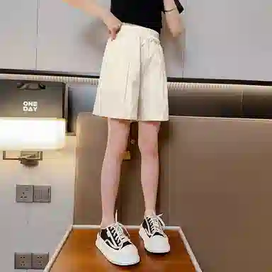 唐狮童装 纯色绣花休闲儿童短裤 儿童款 米白色