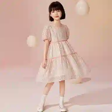唐狮童装 简约圆领套头休闲短袖儿童连衣裙 儿童款 浅黄色