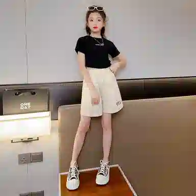 唐狮童装 纯色绣花休闲儿童短裤 儿童款 米白色