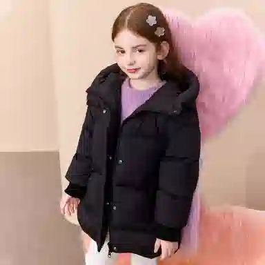 唐狮童装 纯色连帽拉链保暖休闲长袖羽绒服 儿童款 黑色
