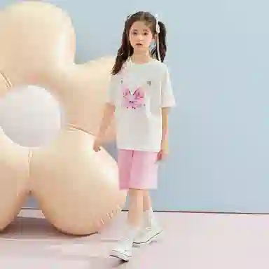 儿童款 唐狮童装 插肩舒适柔软轻盈透气休闲运动套装 白色